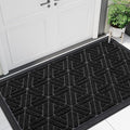 Smiry Front Door Mat Outside Entrance, Heavy Duty Sturdy Natural Rubber Doormat, Trap Dirt and Moisture, Easy Clean Low Profile Mats for Indoor Outdoor Entry, Grid Geometric (47x23, Black)