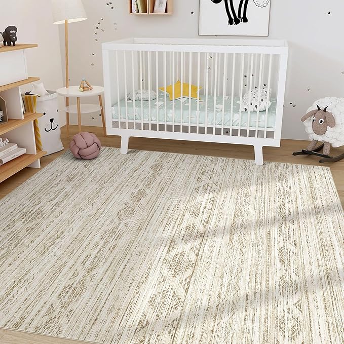 Nakagishi Area Rugs 9x12 Living Room: Washable Boho Large Neutral Modern Soft Farmhouse Beige Rug Stain Resistant Indoor Floor Non-Slip Carpet for Women Home Enthusiasts Aged 25-45 - Bedroom Room