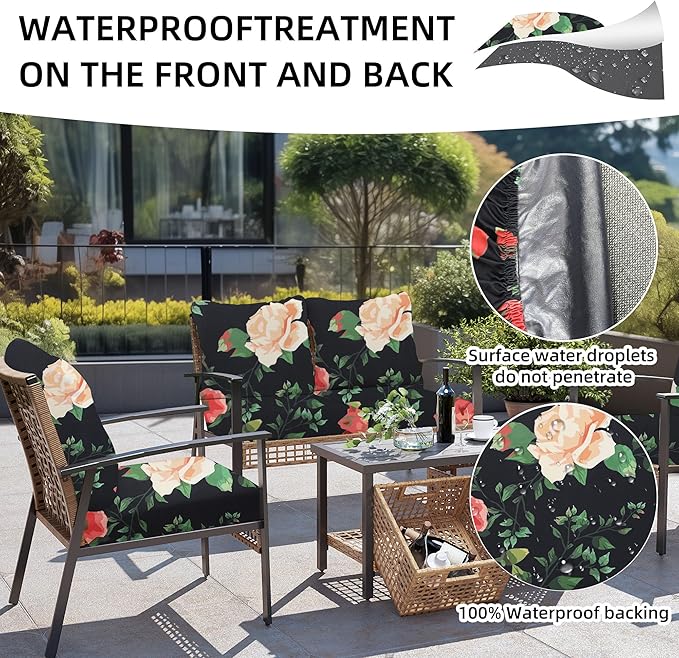 8Pcs Outdoor Cushion Covers, Patio Cushion Covers,Stretch Elastic Slipcovers, Replacement Washable & Reusable Furniture Protector for Patio Couch (Death of Summer-Pattern,Cover Only)