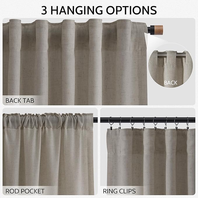 Nanspring 108 Inch Long Curtains for Living Room Grey Beige Linen Simple Modern Light Filtering Semi Sheer Curtain Back Tab Boho Neutral Gray Floor to Ceiling High Window for Bedroom 52x108,2 Panels
