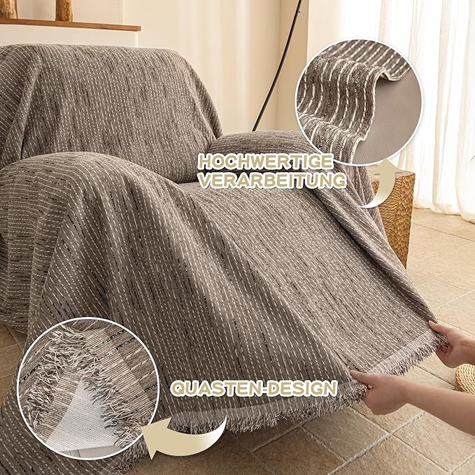 MYSKY HOME Oversized Armchair Couch Cover for 1 Cushion Couch, Washable Sofa Protector, Chair Couch Covers Sofa Covers Sofa Throws Sofa Slipcovers Futon Cover for Pet, Kid, 71"X91", Sand