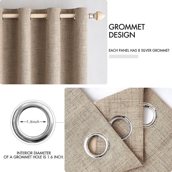 MIULEE 100% Blackout Linen Textured Curtains for Bedroom Solid Thermal Insulated Copper Brown Grommet Room Darkening Curtains & Drapes Luxury Decor for Living Room Nursery 52 x 54 Inch (2 Panels)