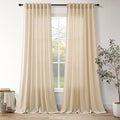 Tan Linen Curtains 90 Inch for Living Room Rod Pocket Back Tab Window Drapes Light Filtering Vintage Style Modern Farmhouse Curtain for Dining Room Bedroom 52x90,2 Panels