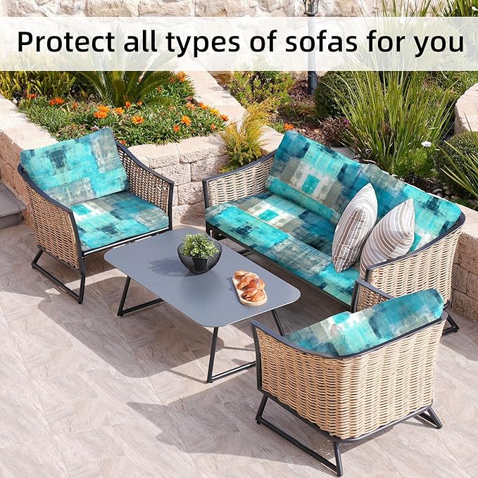 8Pcs Stretch Patio Cushion Covers,Outdoor Couch Covers Replacement,Outdoor Couch & Sofa Slipcovers,for Patio Furniture Cushion Covers,Washable Reusable Furniture Protector(Turquoise,Cover Only)