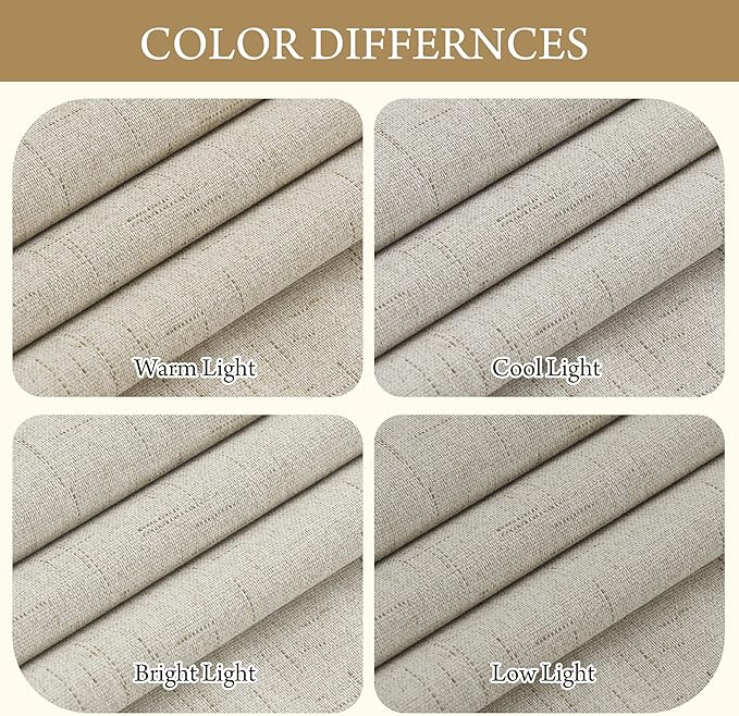RYB HOME 100% Blackout Linen Curtains 84 inches Long 2 Panels Set, Thermal Insulated Privacy Natural Faux Linen Boho Farmhouse Curtain Panels for Living Room Bedroom, 52" W x 84" L, Beige