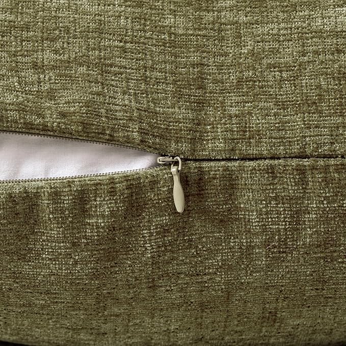 MIULEE Pack of 2 Couch Throw Pillow Covers 18x18 Inch Soft Olive Green Chenille Pillow Covers for Sofa Living Room Solid Dyed Pillow Cases