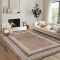 GarveeHome Modern Geometric Rug 4x6 Washable Rug for Living Room, Soft Non Shedding Indoor Carpet with Non Slip TPR Backing, Low Pile Thin Foldable Printed Floor Mats for Dining Room, Brown