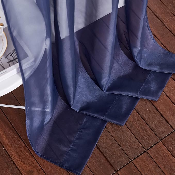 NICETOWN Sheer Voile Curtain Panels - Transparent Grommet Top Sheer Window Treatment Curtains for Living Room (W54 x L96 Inches, Dark Blue, 2 Pieces)