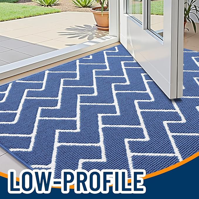 OLANLY Front Door Mat, Non-Slip Rubber Backing, Dirt Resistant and Absorbent, Washable, Easy to Clean Low-Profile Indoor Doormat for Back Door, Entryway, Inside Entrance, 59x35, Navy