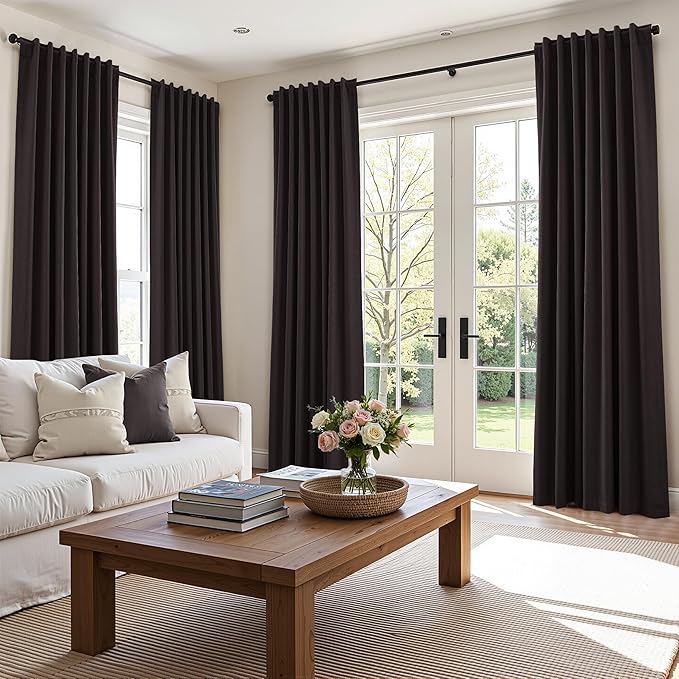 Guken 100% Blackout Curtains 102 Inch Length 2 Panels Set for Living Room Bedroom Back Tab Thermal Insulated Black Out Linen Drapes Room Darkening Cocoa Coffee,52x102