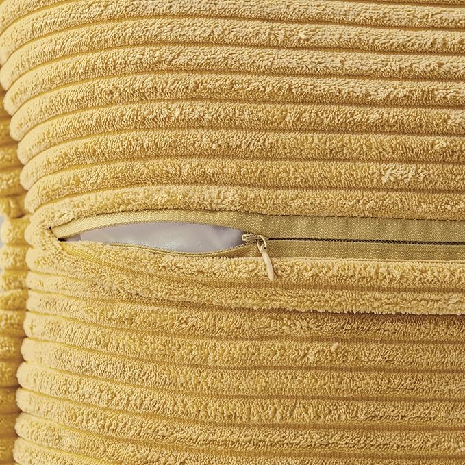 MIULEE Decorative Throw Pillow Covers for Couch Bed Livingroom 18x18 Inch Set of 2 Gold Boho Accent Throw Pllows Broadside Striped Patchwork Soft Corduroy Summer Pillowcases