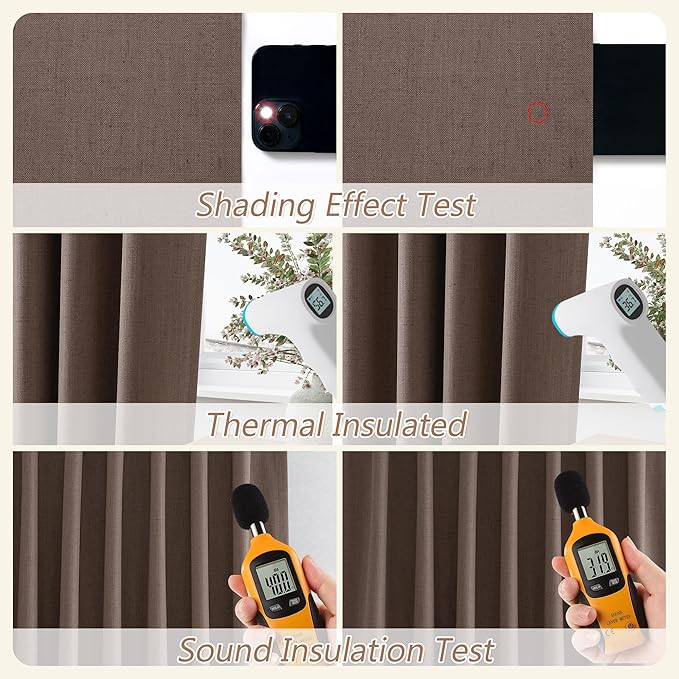 Guken Mocha Mousse 100% Blackout Linen Curtains 96 Inch Length 2 Panels Set for Living Room Bedroom Back Tab/Rod Pocket Thermal Insulated Farmhouse Black Out Drapes Room Darkening,52x96