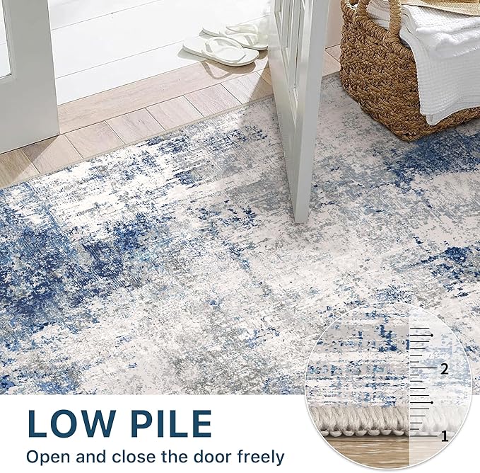 BEIMO Area Rugs 8x10 for Living Room Bedroom, Modern Abstract Machine Washable Rug, Large Soft Low Pile Floor Carpet with Non Slip Backing for Dining Room, Blue