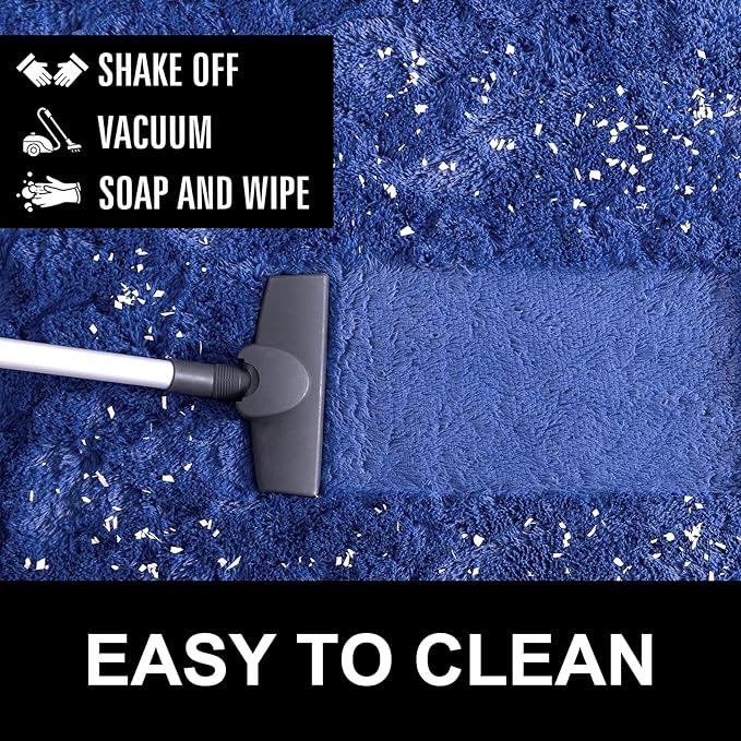 LOCHAS Ultra Soft Indoor Modern Area Rugs Fluffy Living Room Carpets for Children Bedroom Home Decor Nursery Rug 3x5 Feet, Light Navy