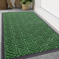 Smiry Front Door Mat Outside Entrance, Heavy Duty Sturdy Natural Rubber Doormat, Trap Dirt and Moisture, Easy Clean Low Profile Mats for Indoor Outdoor Entry, Grid Geometric (47x32, Green)