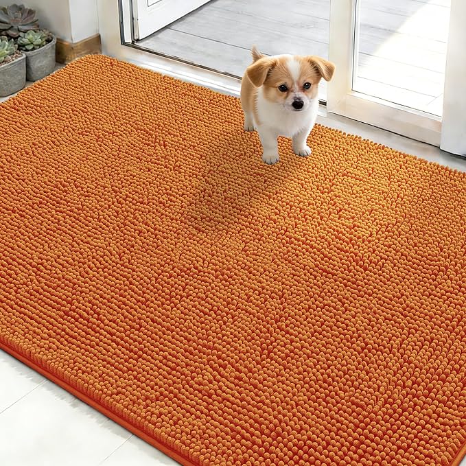 OLANLY Dog Door Mat for Muddy Paws 48x30, Absorbs Moisture and Dirt, Absorbent Non-Slip Washable Doormat, Quick Dry Chenille Mud Mat for Dogs, Entry Indoor Entryway Carpet for Inside Floor, Clay