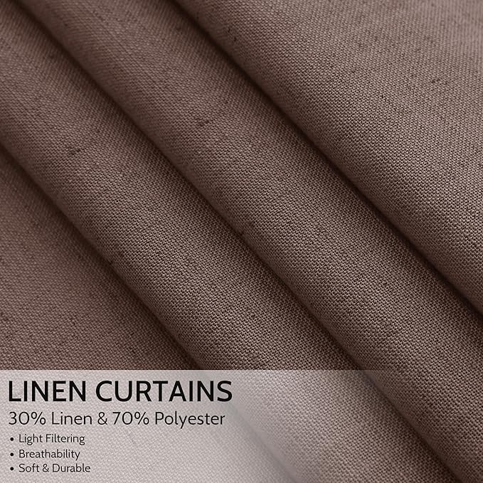 Cappuccino Curtains 108 Inches Long, Back Tab Linen Blend Light Filtering Semi Sheer Privacy Drapes for Living Room & Bedroom, 52x108 inch, 2 Panels