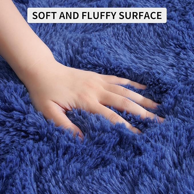 Tepook Super Soft Fluffy Rug for Bedroom, Modern Shaggy Fuzzy Kids Rugs for Living Room, Plush Indoor Nursery Home Decor Dorm Carpet with Non-Slip Bottom, Light Navy, 4 X 6 Feet