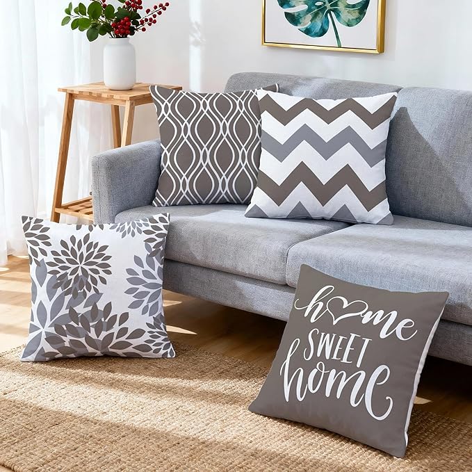 Hexagram Geometric Grey Pillow Covers 16x16 Set of 4, Decorative Outdoor Boho Modern Throw Pillow Covers, Home Sweet Home Farmhouse Cushion Case for Couch Sofa Bedroom Indoor Decor(No Insert)