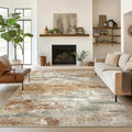 Area Rugs 5x7 for Living Room Bedroom, Modern Abstract Machine Washable Rug, Soft Low Pile Floor Cover with Non Slip Backing for Dining Room, Orange Green