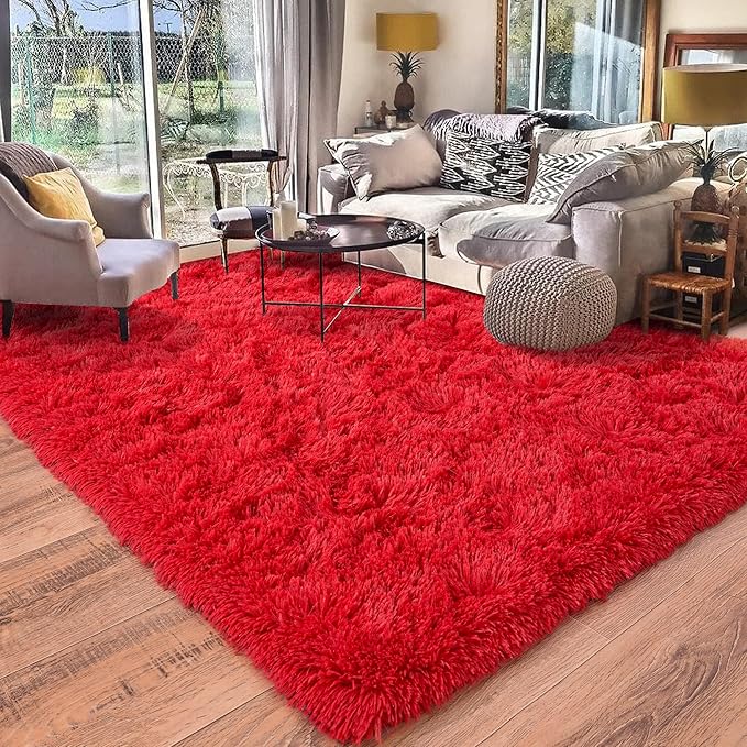 Rugs for Living Room 6x9, Soft Shaggy Modern Shag Area Rug for Bedroom, Upgrade Non-Slip Plush Fluffy Carpet for Kids Boys Girls Room Home Decor Aesthetic, Red