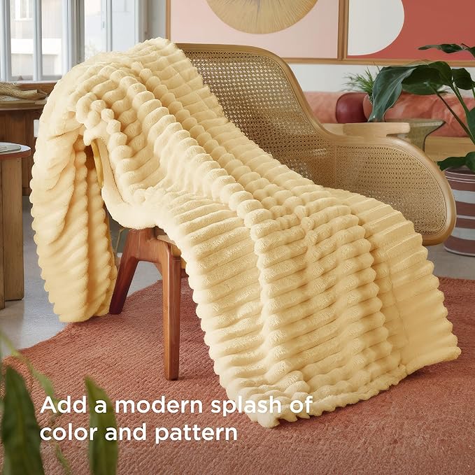 Bedsure GentleSoft Custard Yellow Fleece Twin Blanket for Couch - Super Soft Cozy Blankets for Women, Cute Small Blanket for Girls, 60x80 Inches
