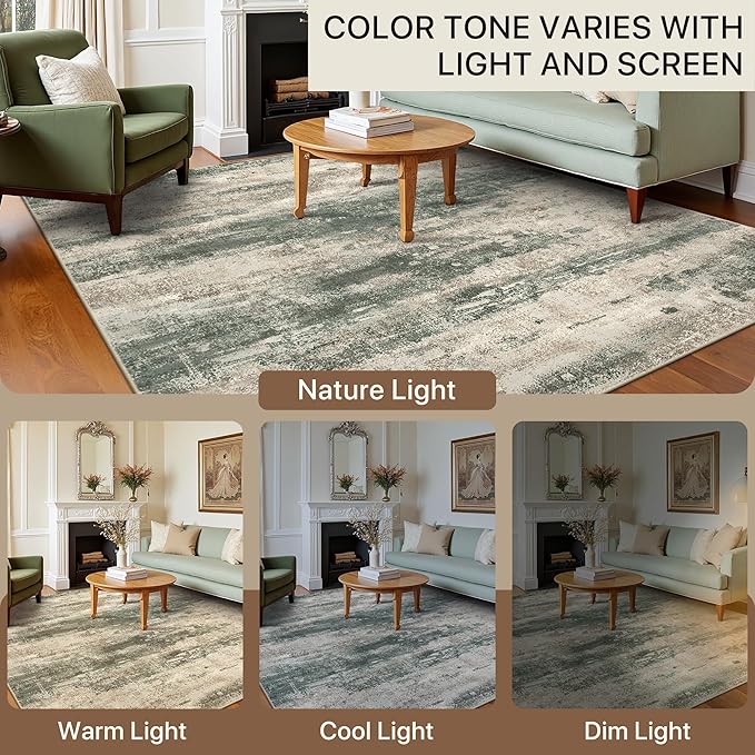 BEIMO Reversible 2x3 Rugs for Entryway Kitchen Bathroom, Modern Abstract Dual-Sided Area Rug, Machine Washable Soft Low Pile Indoor Mats, Includes Non-Slip Rug Pad, Green & Grey