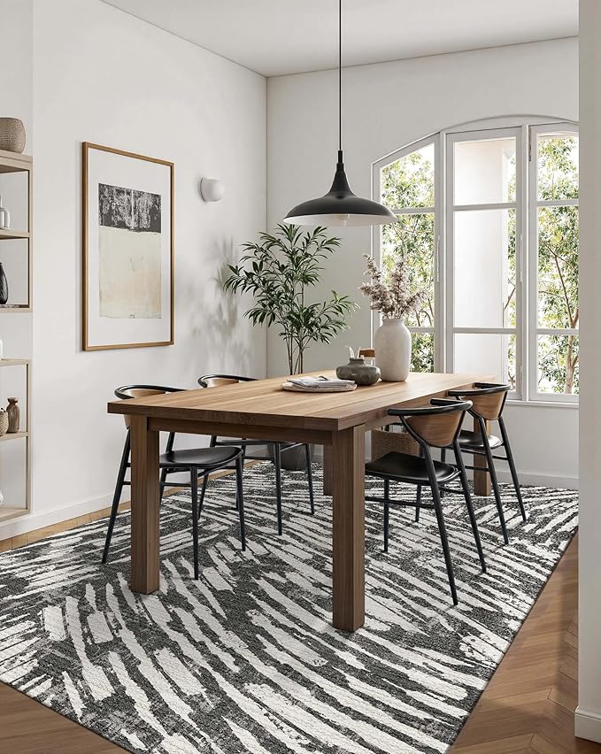 Latte&Fog 5x7 Area Rugs for Living Room Bedroom, Modern Abstract Washable Rug, Boho Non Slip Low Pile Carpet for Indoor Dining Room,Dorm, Classroom, College Dorm,Farmhouse and Kids Room - Black White