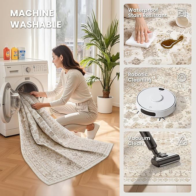 zesthome Runner Rug 2x5 - Stain Resistant Machine Washable Rug, Non Slip Vintage Hallway Runner Rugs, Low Pile Lightweight Runners for Kitchen, Entryway and Corridor