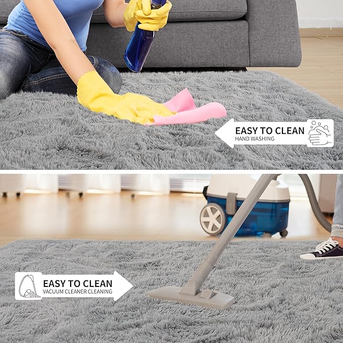 Tepook Area Rugs 9x12 for Living Room, Super Soft Fluffy Rugs for Bedroom, Modern Shaggy Rug Fuzzy Carpets for Kids, Plush Indoor Nursery Home Decor Rug with Non-Slip Bottom, Grey