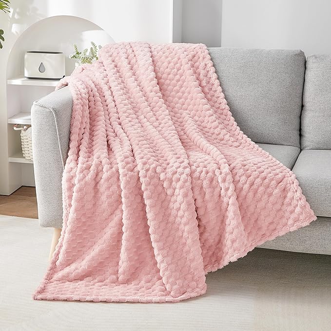 EXQ Home Fleece Blanket Twin Size for Couch or Bed - 3D Imitation Turtle Shell Jacquard Decorative Blankets - Cozy Soft Lightweight Fuzzy Flannel Blanket Suitable for All Seasons(60"×80",Pink)