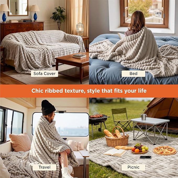 Bedsure GentleSoft Blankets Queen Size for Bed - Cozy Soft Blankets for Women, Cute Large Fleece Throws for Girls, Beige, 90x90 Inches