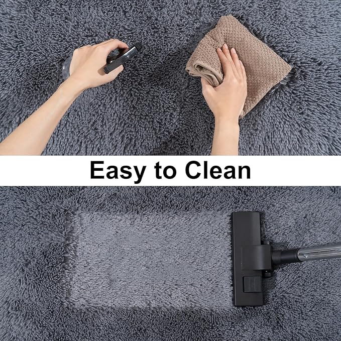 Ultra Soft Runner Rugs for Bedroom Hallways with Upgraded Non-Slip Rubber Backing & Thick Memory Sponge, 2 Packs 2x6 Feet Fluffy Shag Throw Area Rug for Bedside Dorm Dark Grey