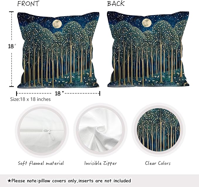 Vintage William Morris Moon Inspired Forest Green Decor Throw Pillow Covers 18x18 Set of 2,Rustic Botanical Nature Decorative Throw Pillow Covers for Home Bedroom Living Room