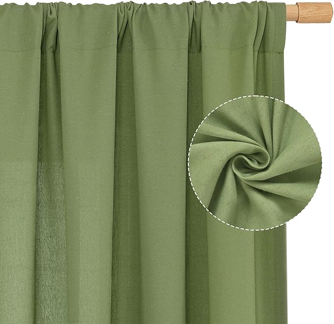 LAMIT 48 Inch Linen Curtains 2 Panels, Soft Faux Linen Light Filtering Panels Rod Pocket Farmhouse Privacy Drapes for Small Window/Loft Room, 42 x 48 Inch, Green