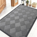 OLANLY Front Door Mat Outside Entrance 47x32, Absorbent, Heavy Duty Sturdy Natural Rubber Doormat Indoor Outdoor, Stain and Fade Resistant, Non-Slip Low Profile Floor Mat for Entryway, Grey Diamond