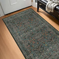 Dark Green Washable Entry Rug, 3x4 Rugs for Entryway Kitchen Bathroom Door Mat Indoor Entrance, Non Slip Rubber Backing, Stain & Fade Resistant, Vintage Floral Design