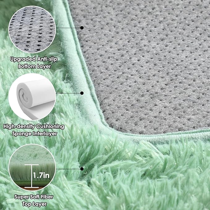 ONASAR Sage Green Area Rugs for Bedroom Living Room, 4x6 Fluffy Cute Indoor Bedside Floor Rug, Ultra Soft Plush Fuzzy Shaggy Carpets for Nursery Kids Girls Boys Teen Dorm Playroom Home Decor
