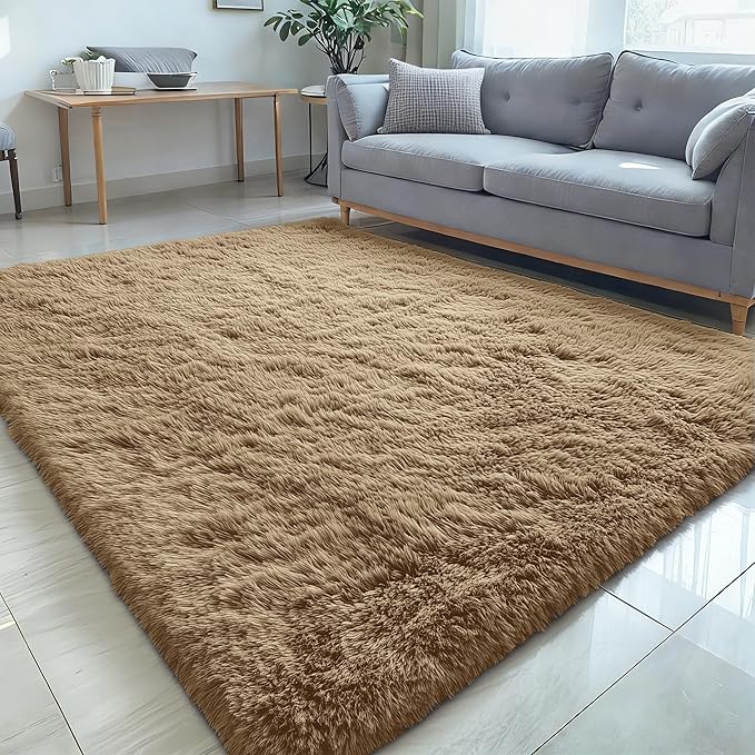 OLANLY 5x8 Machine Washable Large Area Rugs for Living Room, Bedroom, Soft Fluffy Shaggy Bedside Rug, Indoor Floor Carpet for Kids Girls and Boys, Dorms, Nursery, Home Decor Aesthetic, Taupe