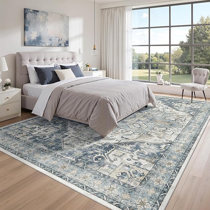 zesthome 8x10 Area Rugs-Washable Rug for Living Room, Non-Slip Backing Rugs, Stain Resistant 8x10 Rug for Bedroom, Ultra-Thin Low Pile Rugs, Vintage Large Home Decor