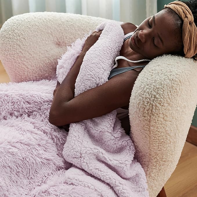 Bedsure GentleSoft Fuzzy Sherpa Faux Fur Twin Blanket Lavender Purple Cozy Gifts for Women Men, Soft Fleece Plush Warm Thick Blanket Twin Size for Bed, Room Dorm Essentials Purple Decor Gifts, 60x80