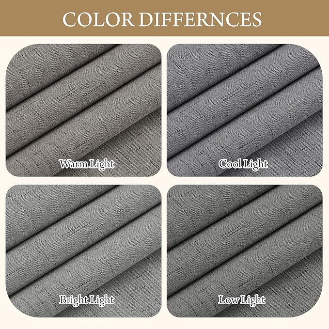 RYB HOME Grey Linen Blackout Curtains for Sliding Glass Door, 100% Blackout Linen Textured Thermal Privacy Modern Drape Panels for Dining Room Large Window, 52" W x 84" L, 2 Panels Set