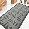 OLANLY Front Door Mat Outside Entrance 47x23, Absorbent, Heavy Duty Sturdy Natural Rubber Doormat Indoor Outdoor, Stain Fade Resistant, Non-Slip Low Profile Floor Mat for Entryway, Modern Gray Diamond