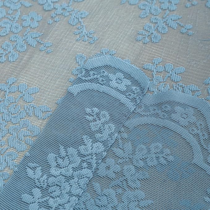 YJ YANJUN Vintage Lace Curtains 84 Inch Length-Dusty Blue Floral Sheer Curtains for Bedroom Living Room Hallway Doorways 2 Panels Set Beach Coastal Decor Rod Pocket W52 X L84 inch Stone Blue 7 Ft