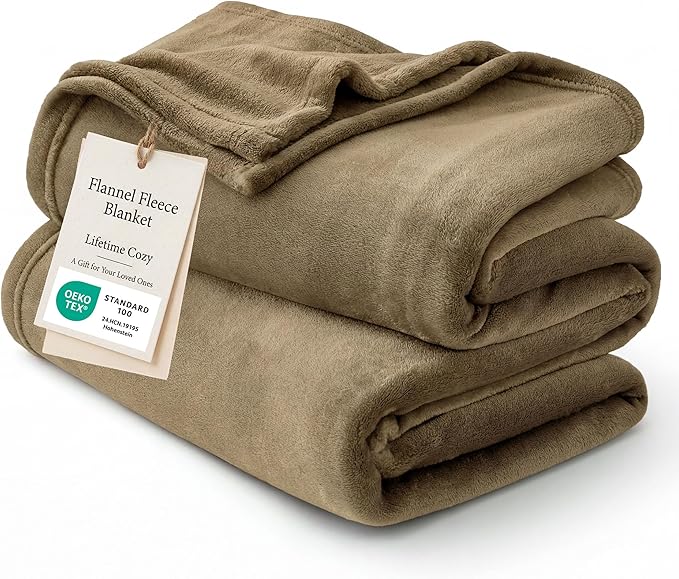 Bedsure GentleSoft Fleece Throw XL Blanket Camel - 300GSM Soft Lightweight Plush Cozy Blankets for Bed, Sofa, Couch, Travel, Camping, 50x70 inches