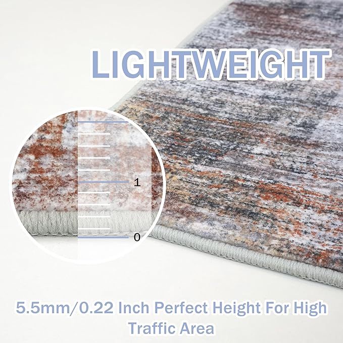 IOHOUZE Abstract Area Rugs 6x9 Ft Washable Rugs for Living Room, Non Slip Dining Room Rug, Printed Faux Wool Rugs for Bedroom, Floor Carpet for Office Nursery Playroom, Orange Grey