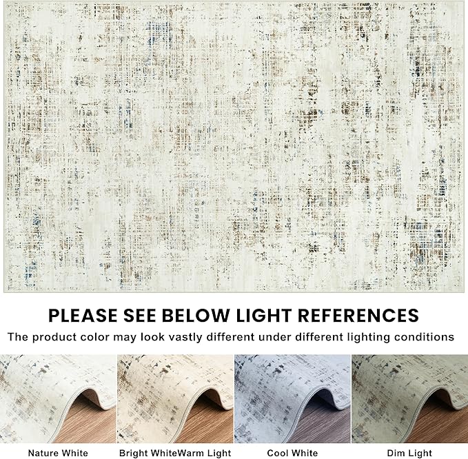10x14 Area Rugs for Living Room Washable Rug: Anti-Skid Abstract Modern Living Room Rug Soft Thin Carpets Indoor Floor Non-Shedding Carpet for Bedroom Dining Farmhouse Nursery Gray White Blue