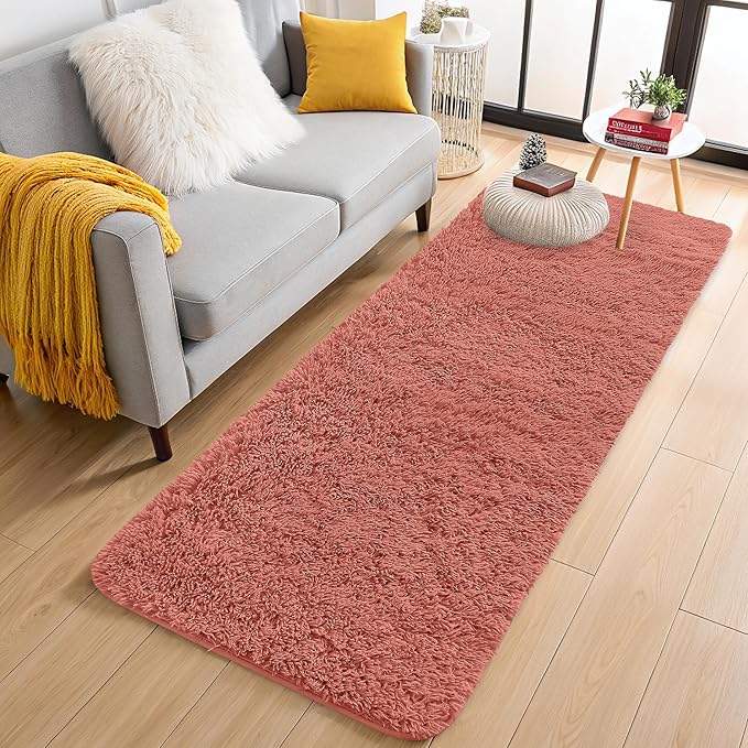 OLANLY 2x4 Machine Washable Runner Rugs for Hallway, Soft Fluffy Shaggy Bedside Rugs for Bedroom, Living Room, Indoor Floor Carpet for Kids Girls and Boys, Home Decor Aesthetic, Rust Red