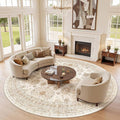 zesthome 8ft Round Rugs for Living Room, Non-Slip Washable Round Area Rugs, Ultra-Thin Large Circle Rugs, Soft Low Pile Rug for Bedroom, Kitchen - Vintage Stain Resistant Round Rug (Cream/Beige,8'x8')