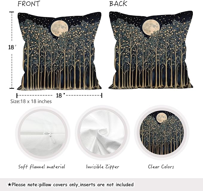 Rustic William Morris Night Moon Forest Green Decor Pillow Covers 18x18 Set of 2,Vintage Botanical Nature Landscape Decorative Throw Pillow Covers for Home Bedroom Living Room